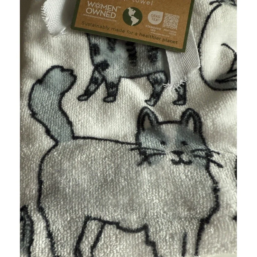 Deborah Connolly Cats Cat Kitty Fingertip Towels Set of 2 Black Gray White